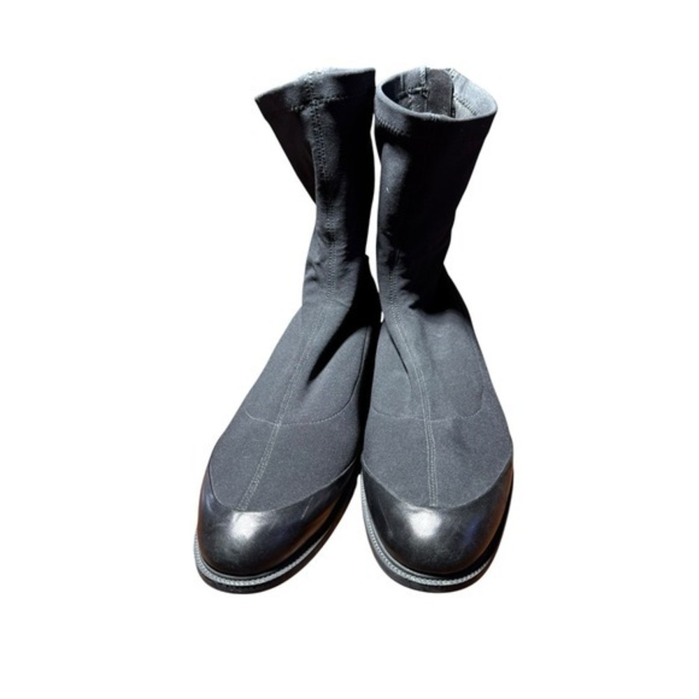 Salvatore Ferragamo Black Sock Boots Leather Trim Gancini Zip Ankle Boots